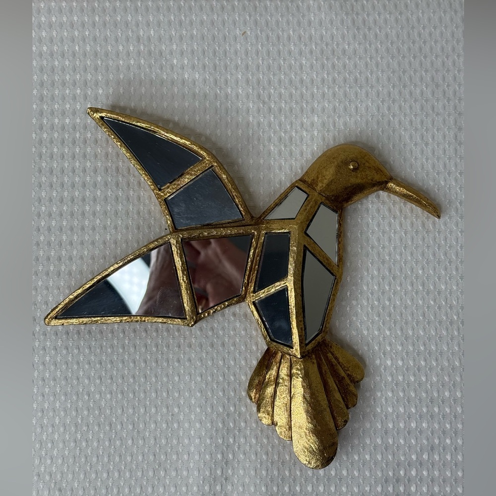 Gold Hummingbird Wall Decor with Mirrored Inlays